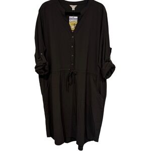Orvis Black Button Front Drawstring Waist Midi Dress Women's XXL